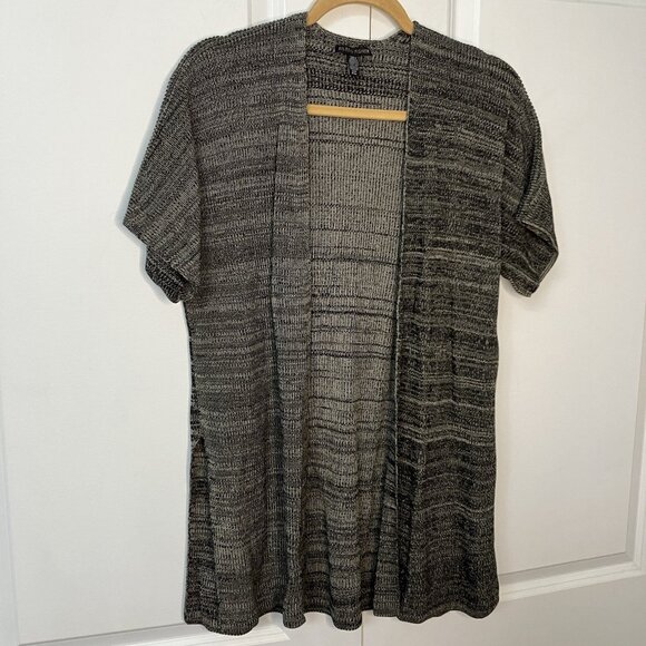 Eileen Fisher Sleek Tencel Knit Kimono Cardigan Womens S/M Heathered Black Open - Picture 1 of 6